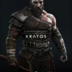 Portrét postavy Kratos z hry God of War Ragnarok.